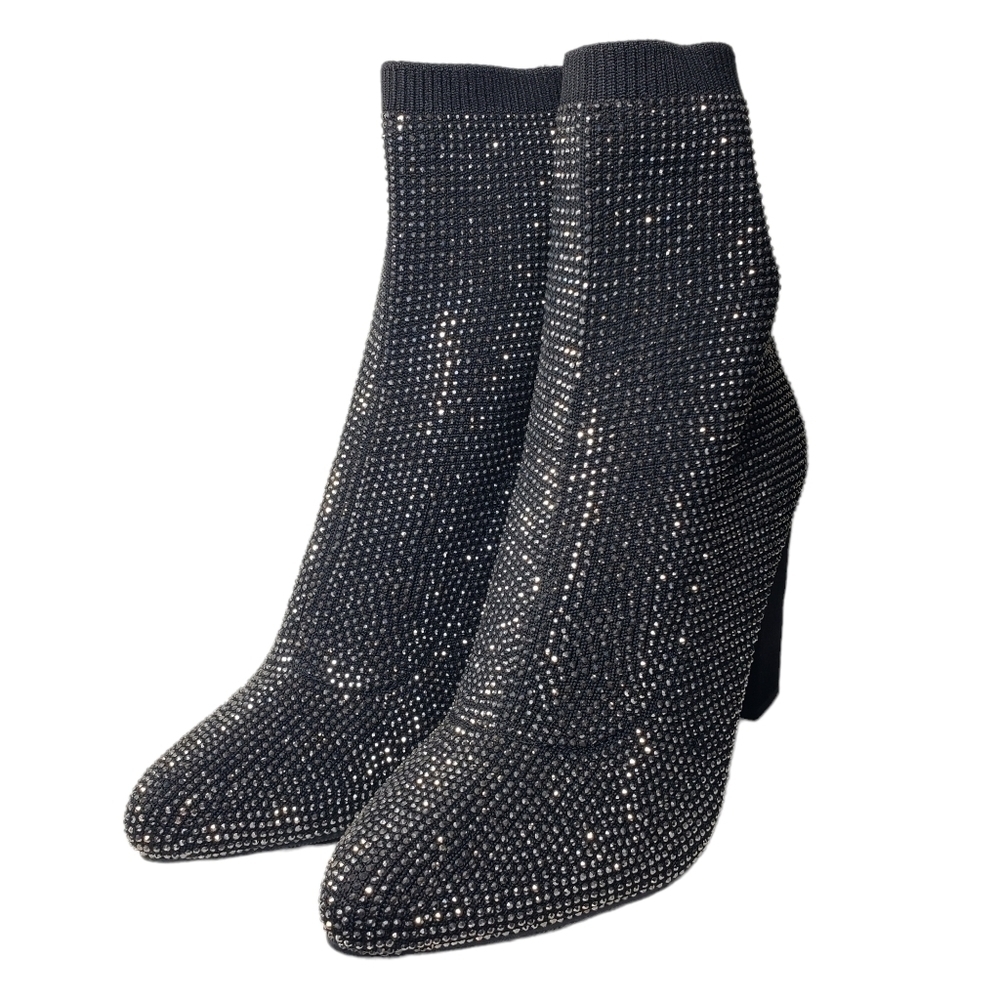 Material Girl Baybe Black Sequin Pull-On Closed Toe Pointed Bootie Sz 5.5M - Picture 2 of 11